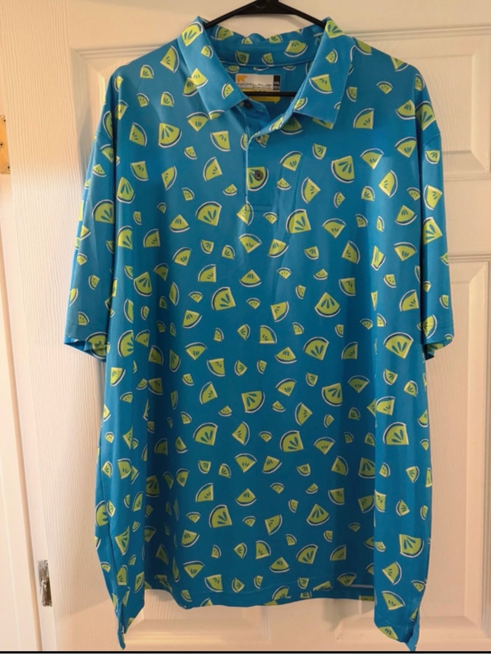 Men's Turquoise Polo with Lime Slice Print